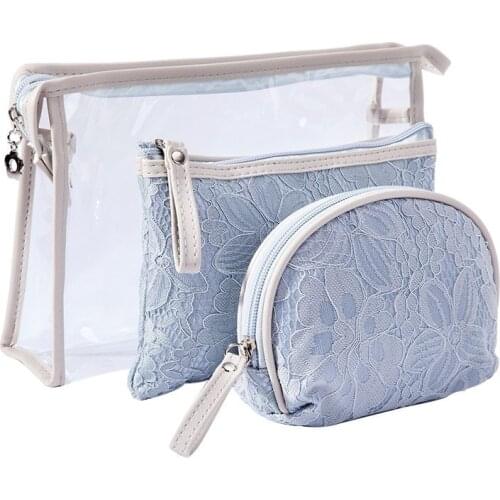 Makeup Bag Womens New Solid Color Fashion Cosmetic Travel 3PC/set Creative Bride Lace Toiletry Organizer Cosmetic Storage Bag