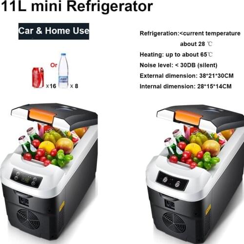 11L Mini Fridge Portable Cold Refrigerator Compact Glass Digital Led Light Cooler Warmer Cooler for Home Car Dual Use
