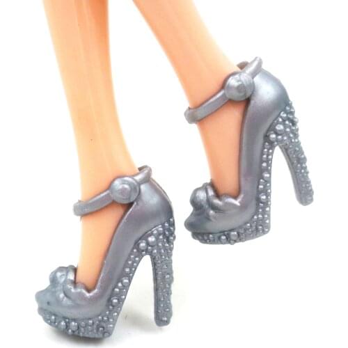 NK 5 Pairs Doll Shoes Grey High Heels Fashion Sandals For Barbie Doll Accessories High Quality Baby DIY Toy 005C