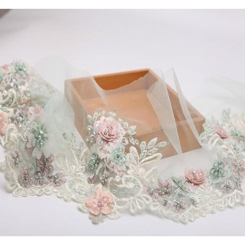 New 1 Yard Pure Beaded Light Green Dress Lace Handicraft Wedding Clothes Sewing Supplies Decorative Lace