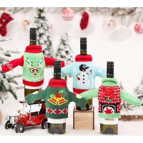 2022 New Year Gift Newest Santa Clothes Wine Bottle Covers Christmas Decorations for Home Xmas Navidad 2021 Dinner Table Decor