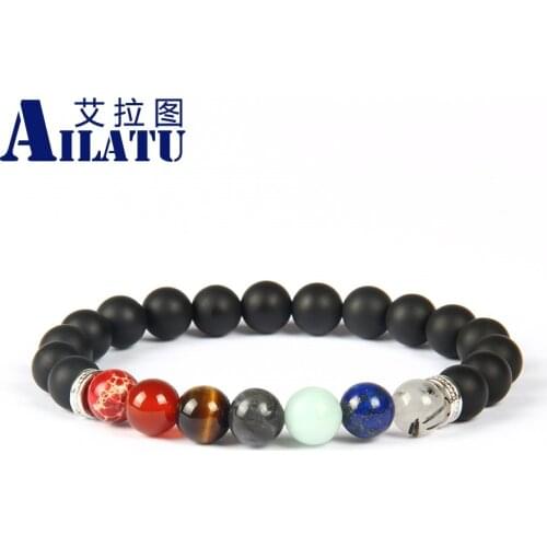 Ailatu New Design High Quality Black Matte Onyx 7 Chakra Healing Stone Yoga Class Meditation Bracelet for Couples Gift