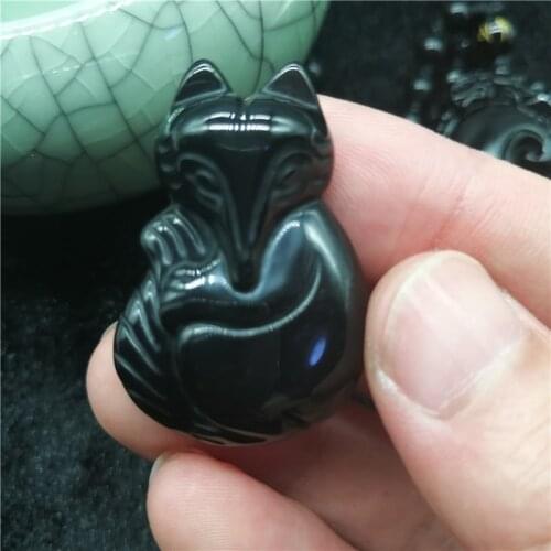 Wholesale Black Natural Obsidian Stone Necklace Nine Tail Lucky Fox Pendant Lucky For Women Men Fashion Jewelry