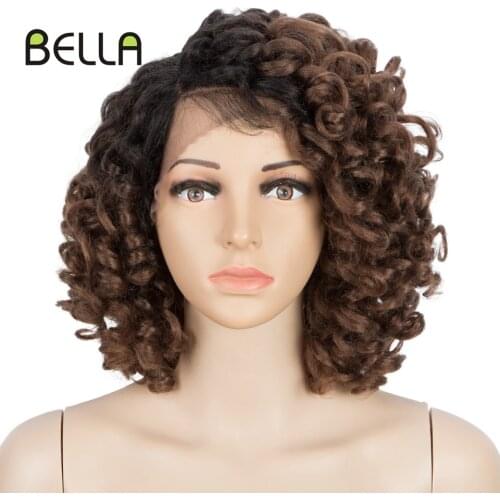 Bella Lace Front Wig Synthetic Lace Wig Short Curly Hair Bob 14" HD Lace Transparent lace High Temperature Wig For Black Woman