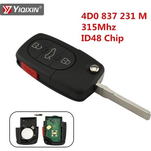 YIQIXIN 4 Button Flip Folding Remote Car Key For Audi A4 A6 A8 S4 S6 S8 TT Allroad Cabriolet 315MH 4D0837231M ID48 Chip