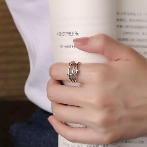 Fidget Peace Anxiety Ring Sterling Silver Bead Ring Spinner Band Adjustable Ring T21F
