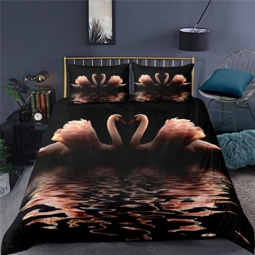 Luxury 3D Swan Print 2/3Pcs Couple Bedding Set Comfortable Duvet Cover Pillowcase Home Textile Queen and King EU/US/AU Size