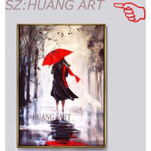 Hand painted Modern Abstract Picture Lover In The Rain Take the umbrella Oil Painting Home Wall Decoration No Framed