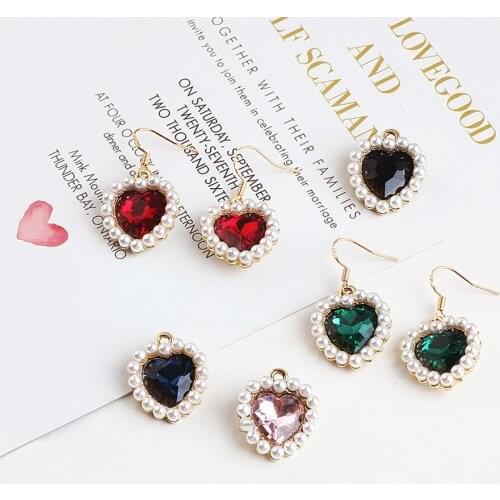 Crystal Rhinestone Heart Pendant Eardrop Diy Handmade Material for Earring Necklace Jewelry Finding Accessories 6pcs
