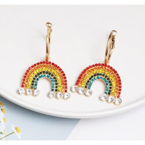 High Quality Colorful Crystal Rainbow Earrings for Women Trendy BlingBling Rhinestone Earring 2019 Fashion Jewelry Accessories