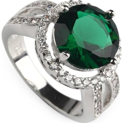 SHUNXUNZE best sell fashion vintage big Wedding rings jewelry for women Peridot Cubic Zirconia Rhodium Plated R415 size 6 7 8 9