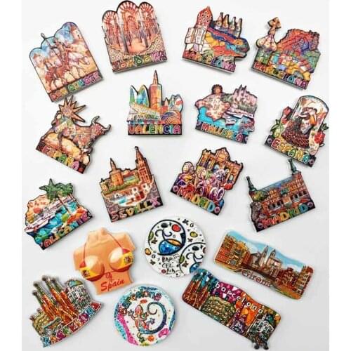 Souvenirs in Spain Fridge Magnets Barcelona Madrid Mallorca Valencia Seville Corvador Flamingo Girona Famous Building