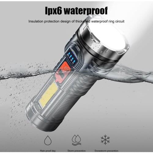 G5+COB LED Beads Portable Flashlight with Built-in Lithium Battery Torch USB Rechargeable Power Display Outdoor Hiking Camping