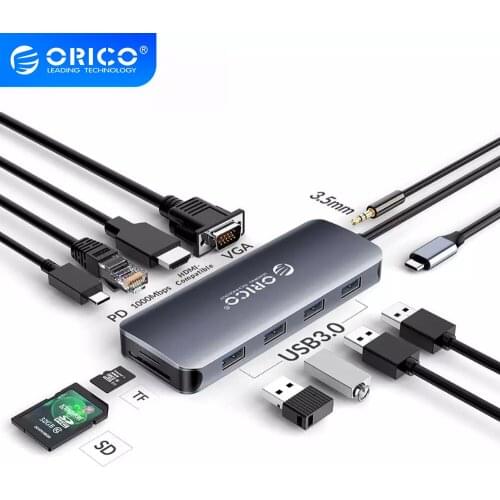 ORICO USB C HUB to USB3.0 HDMI-Compatible VGA 100W PD RJ45 Card Reader Audio Adapter Dock for MacBook Pro Accessories Splitter