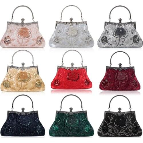 Vintage Style Beaded Floral Evening Clutch Bag Wedding Party Prom Purse Handbag G5AE