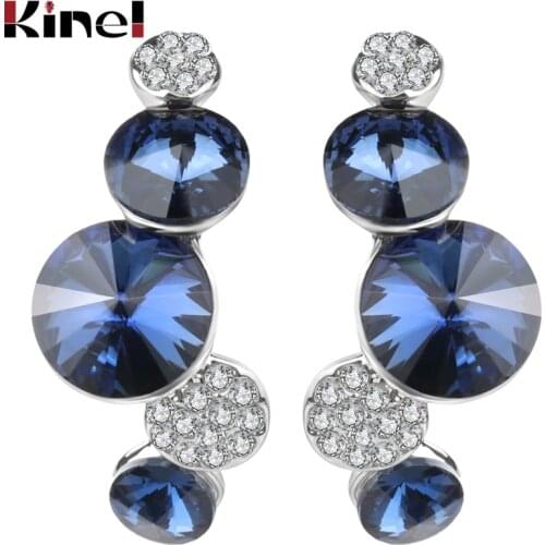 Kinel Hot Luxury Blue Zircon Dangle Earrings Fashion Wedding Jewelry Silver Color Drops Earrings Crystal Gift 2019 New