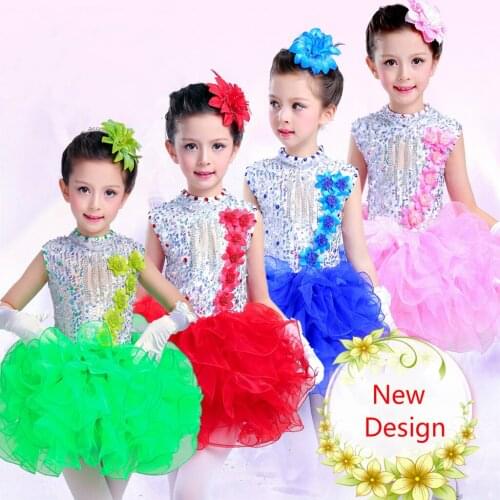 Bright Color Stage Performance Girls Costumes Latin Dance Clothing Sequin Dress Kids Latin Salsa Dresses Samba Dance Costumes