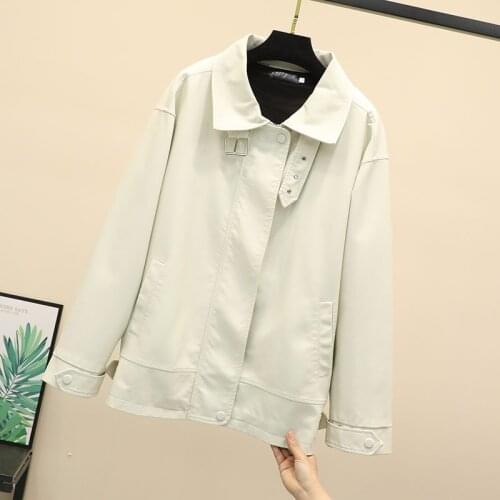 2021 New Spring Black Beige Women Faux Leather Jackets Korean Loose Oversized Moto Biker Outerwear Mid-length Streetwear Jackets