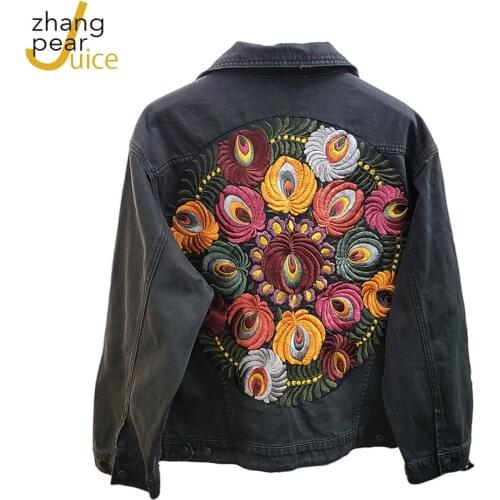 Chaquetas Mujer Spring Autumn Streetwear Embroidery Lace Patchwork Sexy Denim Jacket Women Loose Jeans Coat