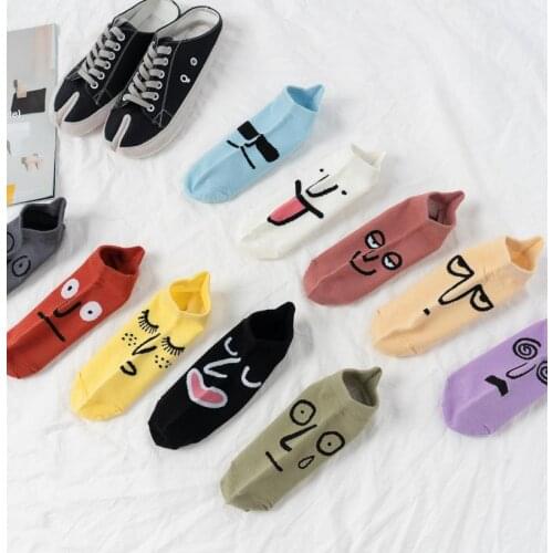 Womens Cute Socks Funny Expression Harajuku Happy Candy Color Korea Girls Cotton Sox Novelty Creative Personalized Calcetines