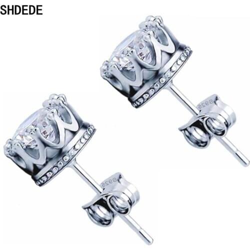 SHDEDE Stud Earrings 925 Sterling Silver Female Party Jewelry Gift For Women 6MM Embellished With Crystals From Swarovski WH72