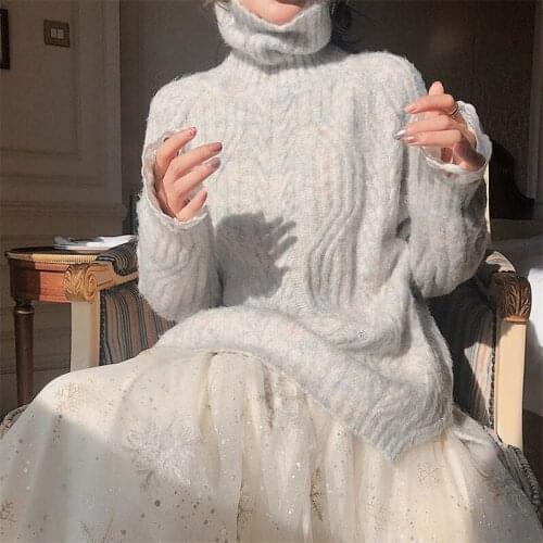 Winter New Turtleneck Mohair Thicken Loose Pullover Long Sleeve Sweaters Women 2021 Autumn Long sleeve Pullover Knitwear Jumpers