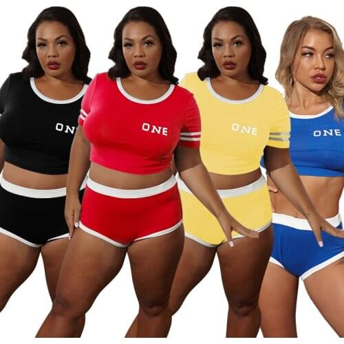 Joggers Women Set Casual Style Round Collar Short Sleeve Letter Crop Top Plus Size Clothing Tracksuit 5xl Wholesale Dropshipping