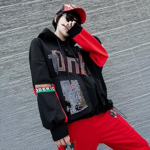 Womens spring and autumn large letters print letter long-sleeved loose hooded sweater on chest Y612