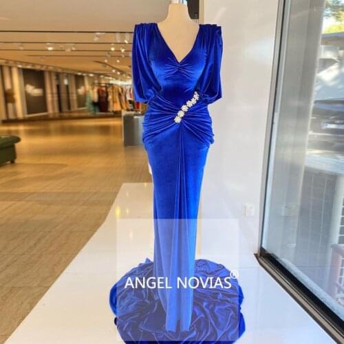Long Mermaid Royal Blue Velvet Evening Dress 2021 V Neck for Women Elegant Prom Formal Gowns Custom Made