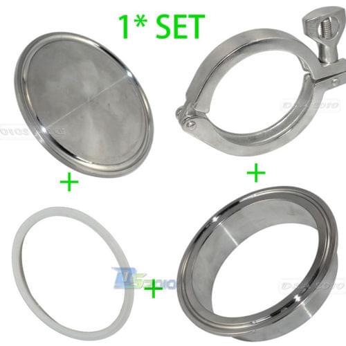 1set 304 316 Stainless Steel SS304 Sanitary 2-1/2" 2.5 Inch End Cap + 2.5" Weld on Ferrule + 2.5" PTFE Gasket + 2.5" Tri Clamp