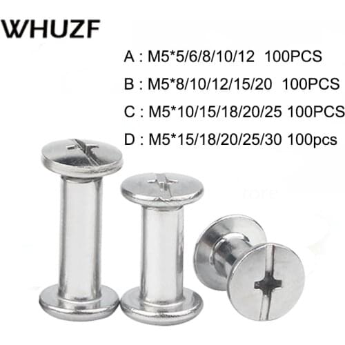 100PCS M5*6/8/10/12-30mm Each 20pcs Nickel Plated Chicago Screws Cheap Snap Rivet Books Butt Screw Photo Album Binding Screw