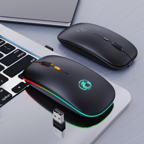2021 New USB Rechargeable 2.4Ghz Wireless Mouse Mute Luminous Effect 800/1200/1600 DPI RGB 3 Levels DPI Desktop Computer Mouse
