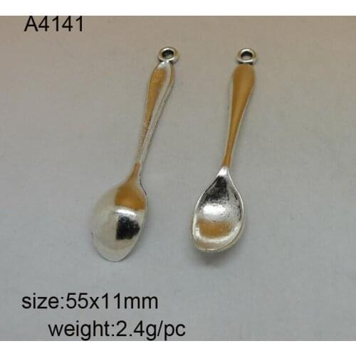 25pcs Antique Silver Alloy Retro Spoon Charm Pendant Jewelry Findings Accessories 55x11mm
