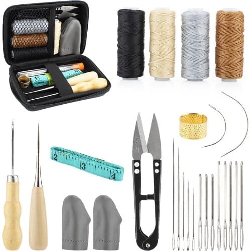 28PCS Leather Sewing Kit Large-Eye Stitching Needles, Waxed Thread, Leather Sewing Tool DIY Leather Craft Beginners guide tool