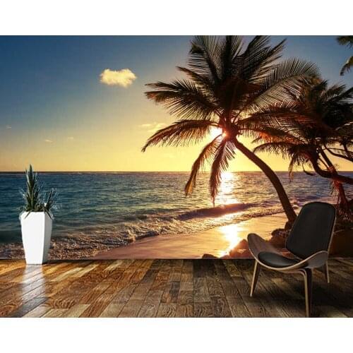 Papel de parede sunrise scenery of tropical beach landscape 3d wallpaper mural,living room bedroom wall papers home decor