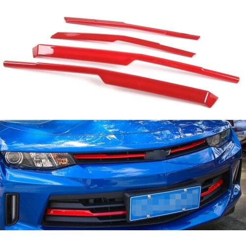4x Car Front Grille Insert Strip Molding Cover Trim Decorative Sticker Red Fit For Chevrolet Camaro 2017+Interior Accessories