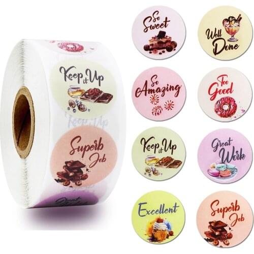500 Pcs Reward and Motivation Stickers Rolls with 8 Different Designs 'Candy and Sweets Theme' for Handmade Packaging Stickers