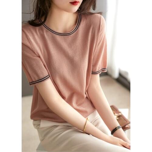 Shiny Lurex summer thin Sweater Women short Sleeve Pullover Women Tops Basic Womens Sweaters 2021 Christmas Sweater Pull