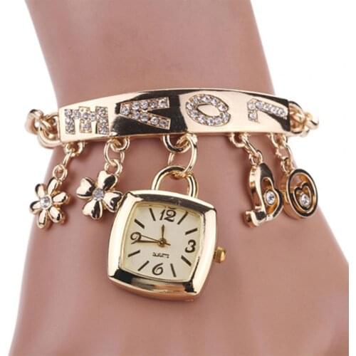 Bracelet Wrist Watch Rhinestone Flower Heart Love Style Stainless Steel Stylish Quartz Bracelet Watch for Daily zegarek damski