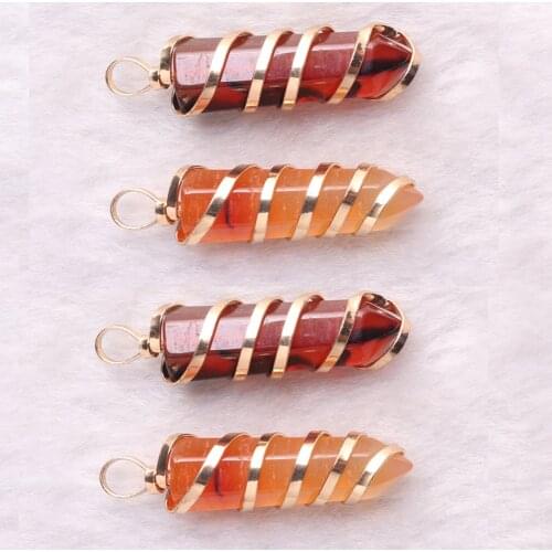 6/12/24pcs/lot Wrap Carnelian Hexagonal Column Pendant Necklace Natural Stone Healing Necklace Pendant Pendulum For Wholesales