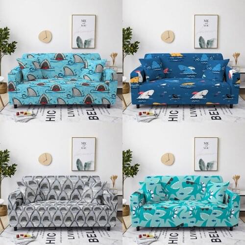 Cartoon Shark Sofa Cover Elastic Slipcover For Living Bedding Room Home Decoration Sea Animal Corner Sofa Case 1/2/3/4 Seaters