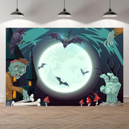 Seekpro Happy Halloween Birthday Castle Owl Ghost Pumpkin Zombie Photo Backdrop Photography Background Bat Moon Light Night