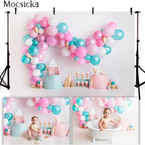 Ice Cream Birthday Theme Cake Smash Photo Background 1st birthday Balloons Newborn Kids Portrait Background for Photocall Props