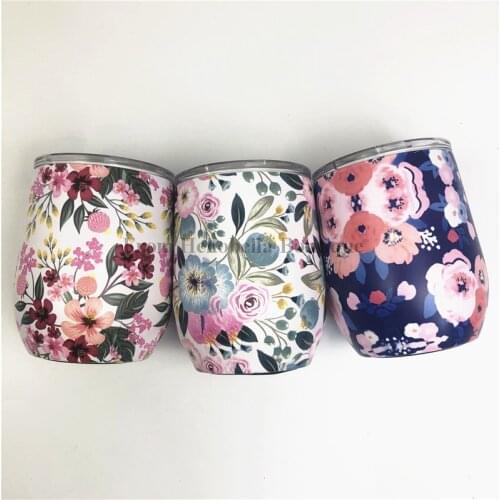 12oz Stainless FLORAL WINE Tumbler Swig Insulated Thermos Vacuum Thermos Cup Coffee Egg Tumbler Wine beer Mug Water Bottle