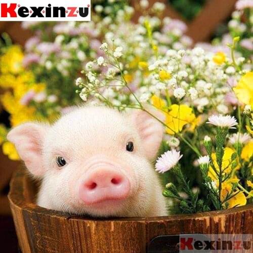 Full Square/Round 5D DIY Diamond Painting"Gypsophila pig"Diamond Embroidery Kit Cross Stitch Rhinestone Mosaic Home Decor Gift Y