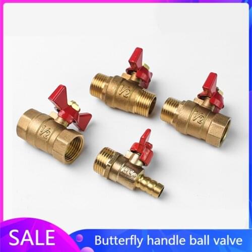 1/4" 3/8" 1/2" 3/4" Male To Thread Two Way Brass Shut Off Ball Valve With Butterfly Handle For Fuel Gas Water Oil Air