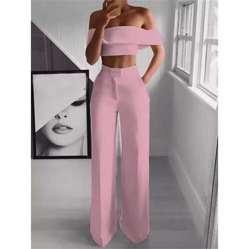 Summer Women Suits 2 Pieces High Waist Pant Style Fashion Formal Sexy Bateau Neck Party Suits For Women Custom Made