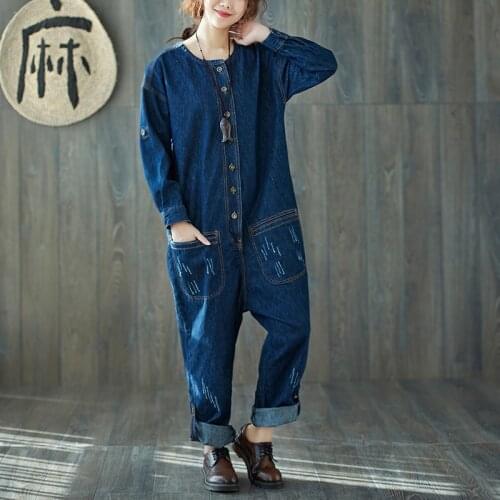 Baggy Denim Jumpsuit Women Streetwear Style Long Sleeve Wide Leg Overalls European Style cowboy Rompers For Worker Repairman