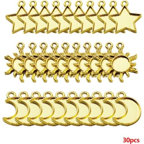 30pcs Metal Frame Star Moon Sun Pendant Open Bezel Setting Cabochon UV Resin Charm Jewelry Making Casting Craft DIY