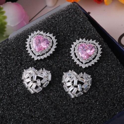 Fashion Heart Stud Jewelry Brazil Brincos Hot Sale Hollow Love Heart Fine Zircon Earrings For Woman Accessories Gift Bijuteria